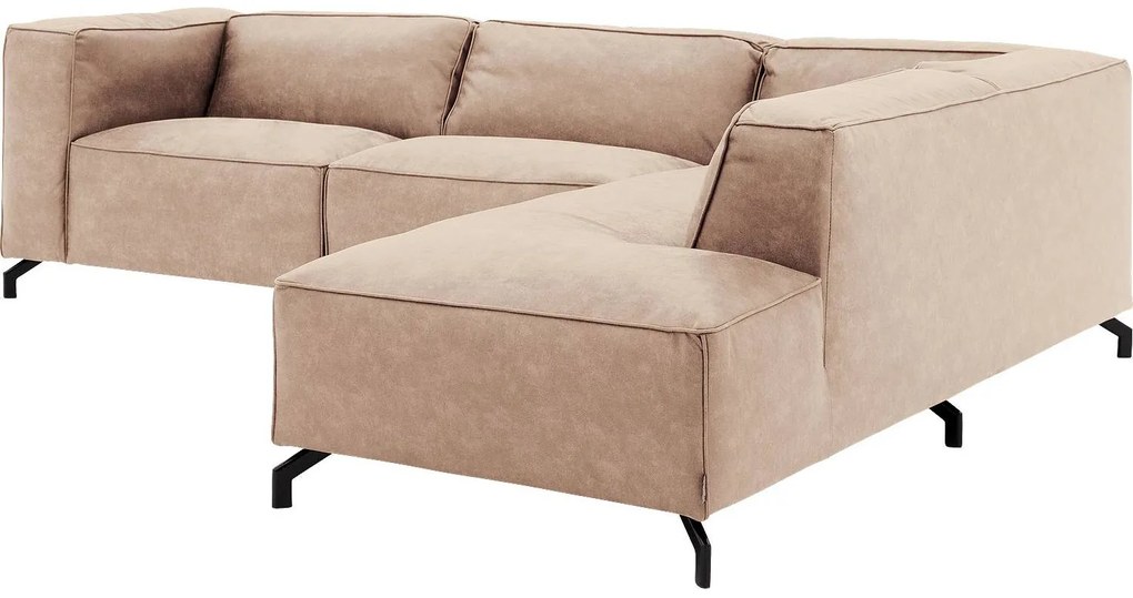 Goossens Bank Calvin beige, micro leer, 3-zits, modern design met ligelement rechts