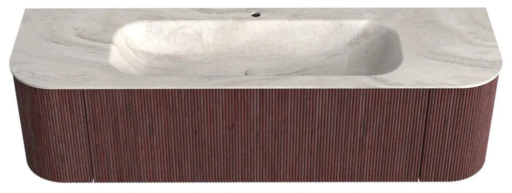 Mondiaz Kurve-dlux 160cm badmeubel ronding links/rechts ruby met 1 lade en 2 deuren en wastafel big medium midden 1 kraangat ostra