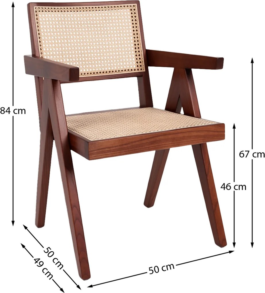 Rotan Stoel Met Armleuningen Walnoot