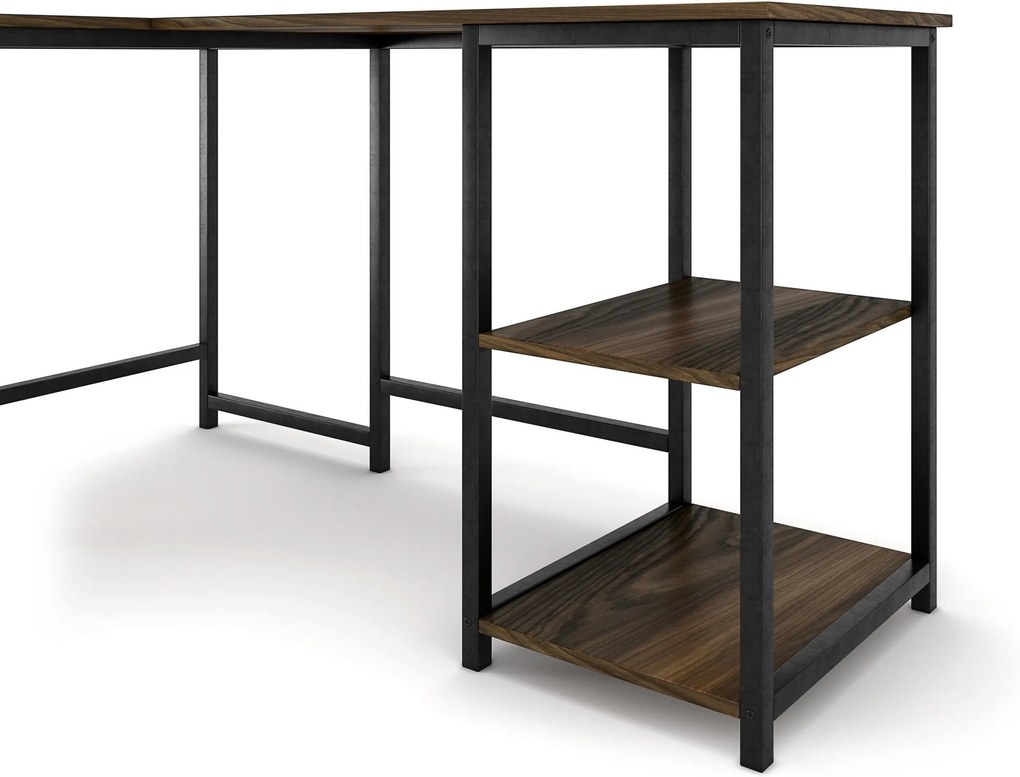 Nancy's Sunnyvale Bureau - Bureaus - Hoekbureau - L-Vormig - Industrieel - Zwart/Bruin - 145 x 140 x 75 cm