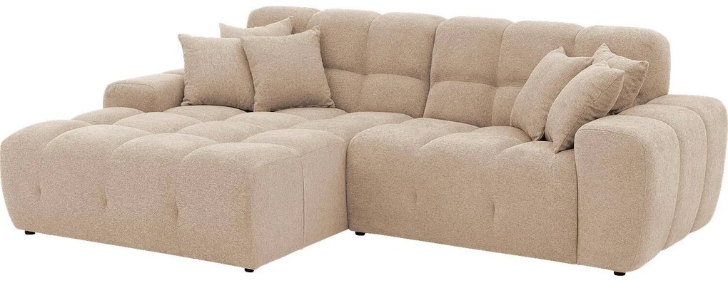 Goossens Excellent Bank Kubus - 30 X 30 Cm Stiksel wit, stof, 1,5-zits, modern design met chaise longue links