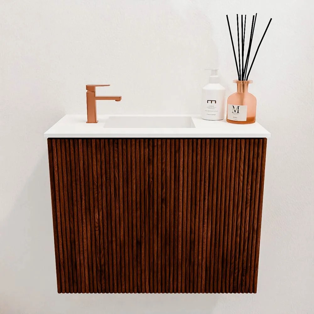Mondiaz Joya 50cm toiletmeubel ruby met wastafel faye links 1 kraangat talc