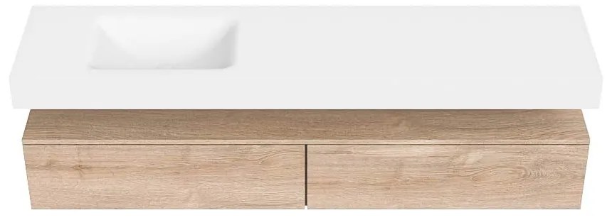 Zaro Alan badmeubel 190cm washed oak 2 lades met vrijhangende wastafel cloud links 1 kraangat talc