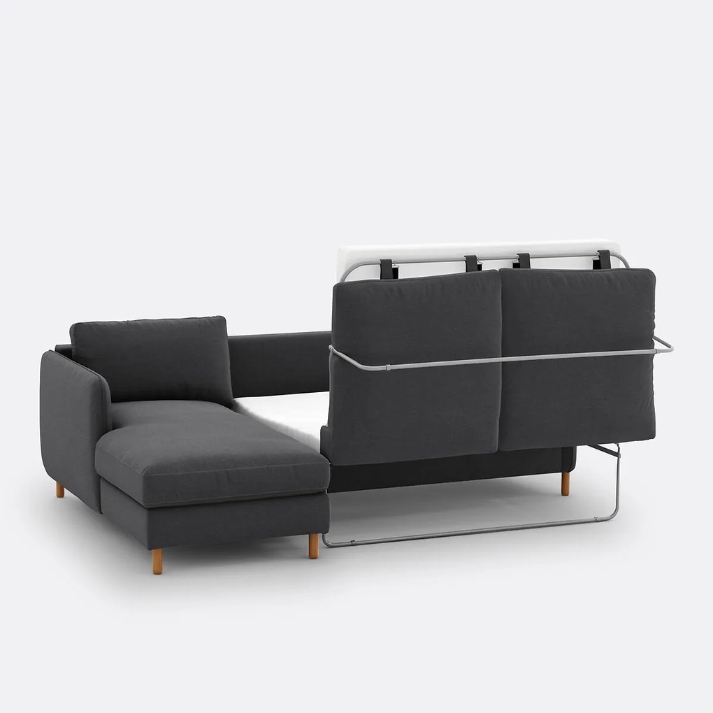 Hoekbank links, converteerbaar, 4 zits, in polyester, LOMÉO