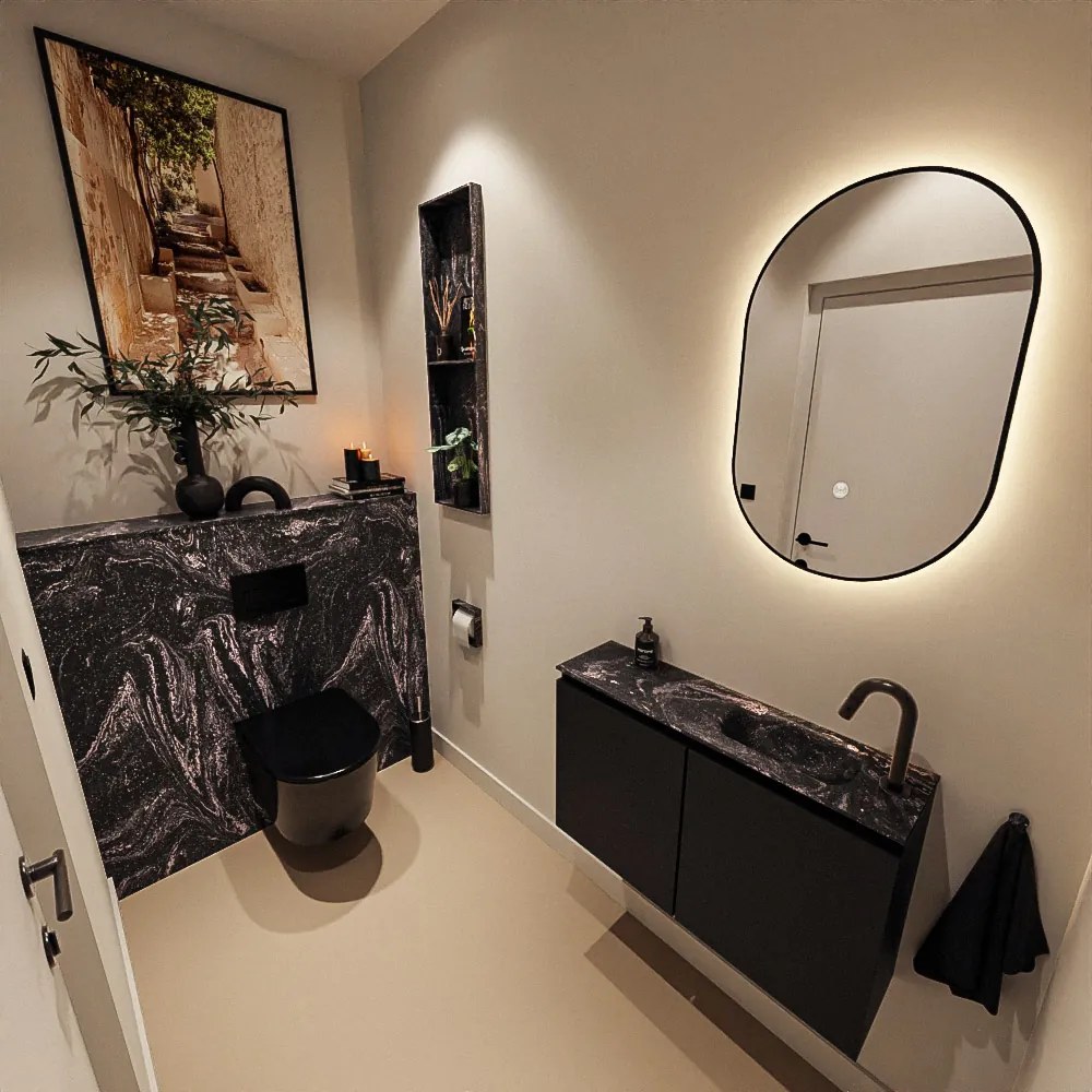 Mondiaz Ture DLux toiletmeubel 80cm urban met wastafel lava rechts met kraangat