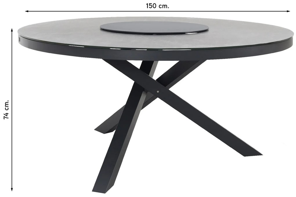 Perth ronde tuintafel - antraciet - ceramic - 150 cm.