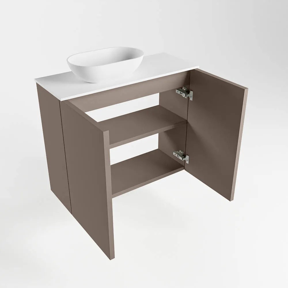 Mondiaz Fowy toiletmeubel 60cm smoke met witte waskom links en kraangat