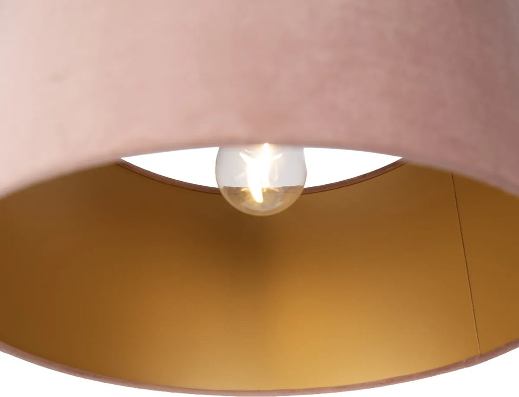 Hanglamp zwart met roze kap en gouden binnenkant 35cm 3-lichts - Cava