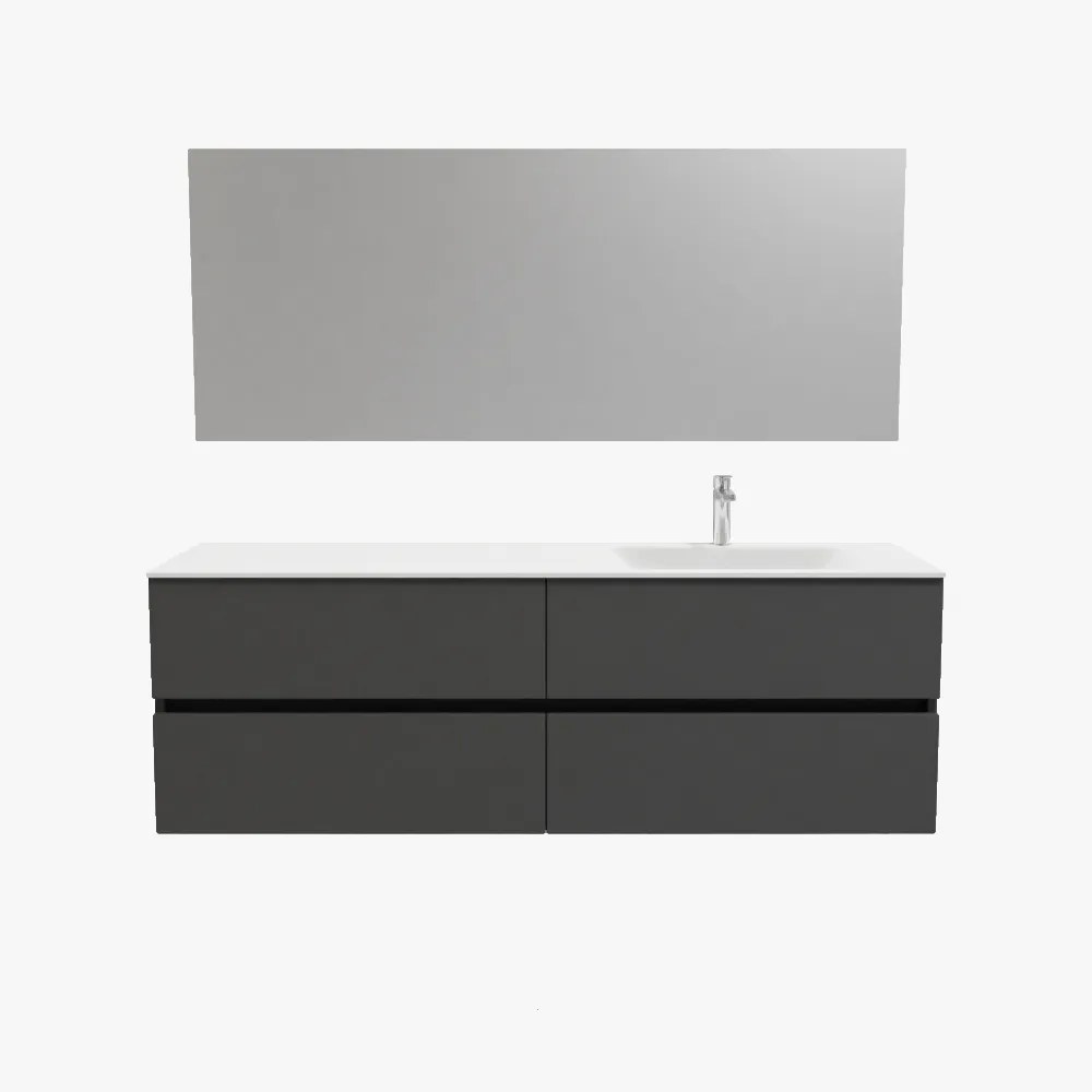 Zaro Valencia Solid Surface badmeubel 150cm mat antraciet 1 kraangat spoelbak rechts 4 lades