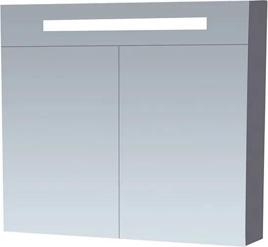 Spiegelkast Delia 80x70x15cm MDF Hoogglans Grijs LED Verlichting Lichtschakelaar Stopcontact Binnen en Buiten Spiegel