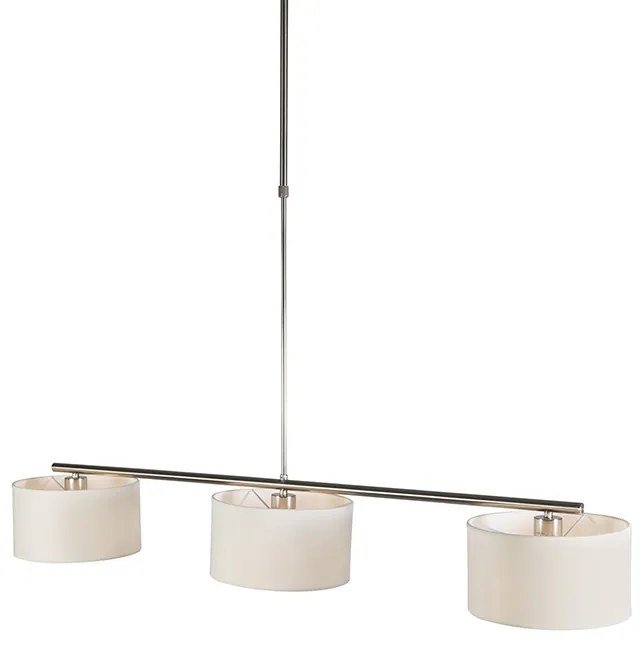 Moderne hanglamp staal met witte kappen 3-lichts - VT