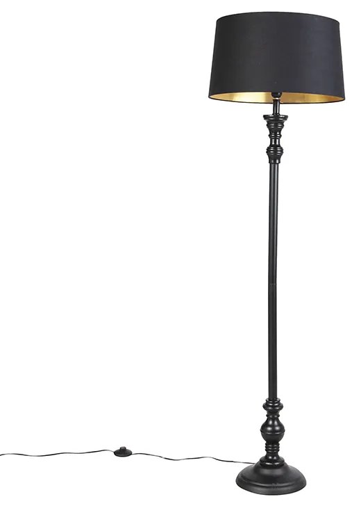 Vloerlamp met katoenen kap zwart met goud 45 cm - Classico