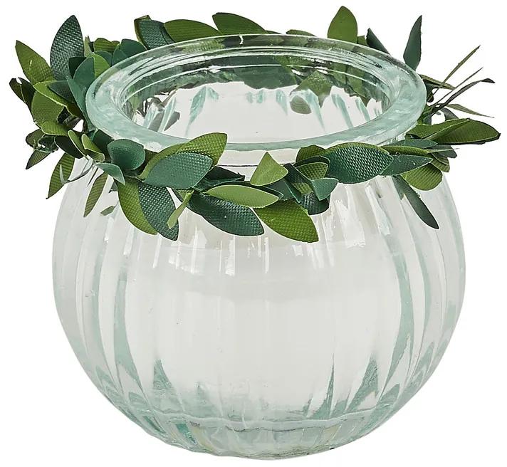 Kaars in glas met bladdecoratie - 5,5x5,5 cm