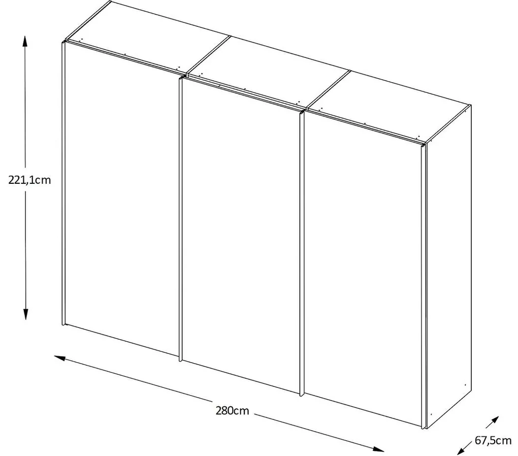 Goossens Kledingkast Big Choice Type 01 163, Slaapkamerkast 280 cm breed, 222 cm hoog, 3 glas schuifdeuren