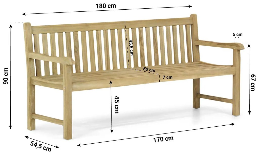 Garden Collections Preston Tuinbank Incl. Forest Green Kussen Teak Old Teak Greywash