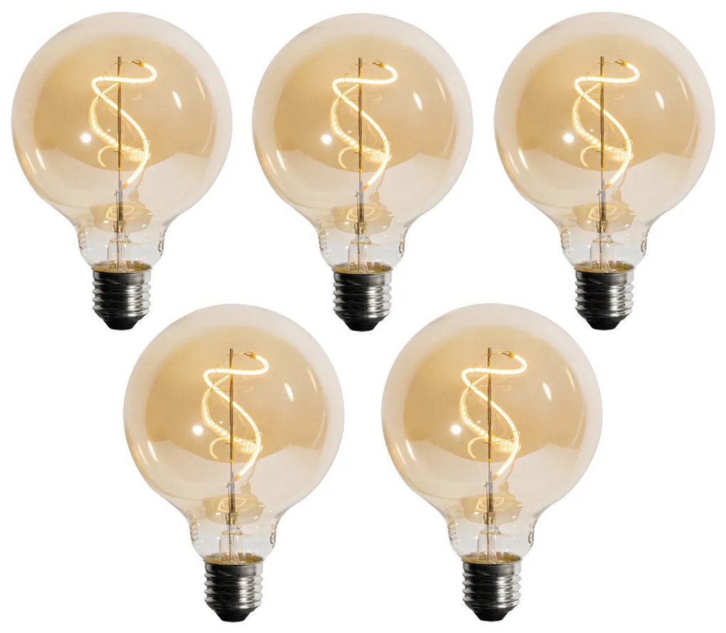 Set van 5 E27 dimbare LED spiraal filament G95 4W 270 lm 2200K