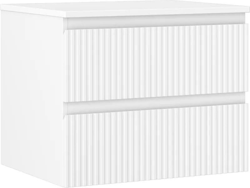 Mexen Rivel badkamerkast onder de wastafel 60 cm met blad, 2 laden, geribbeld, wit mat - 91A20-06047-2-BFFC01