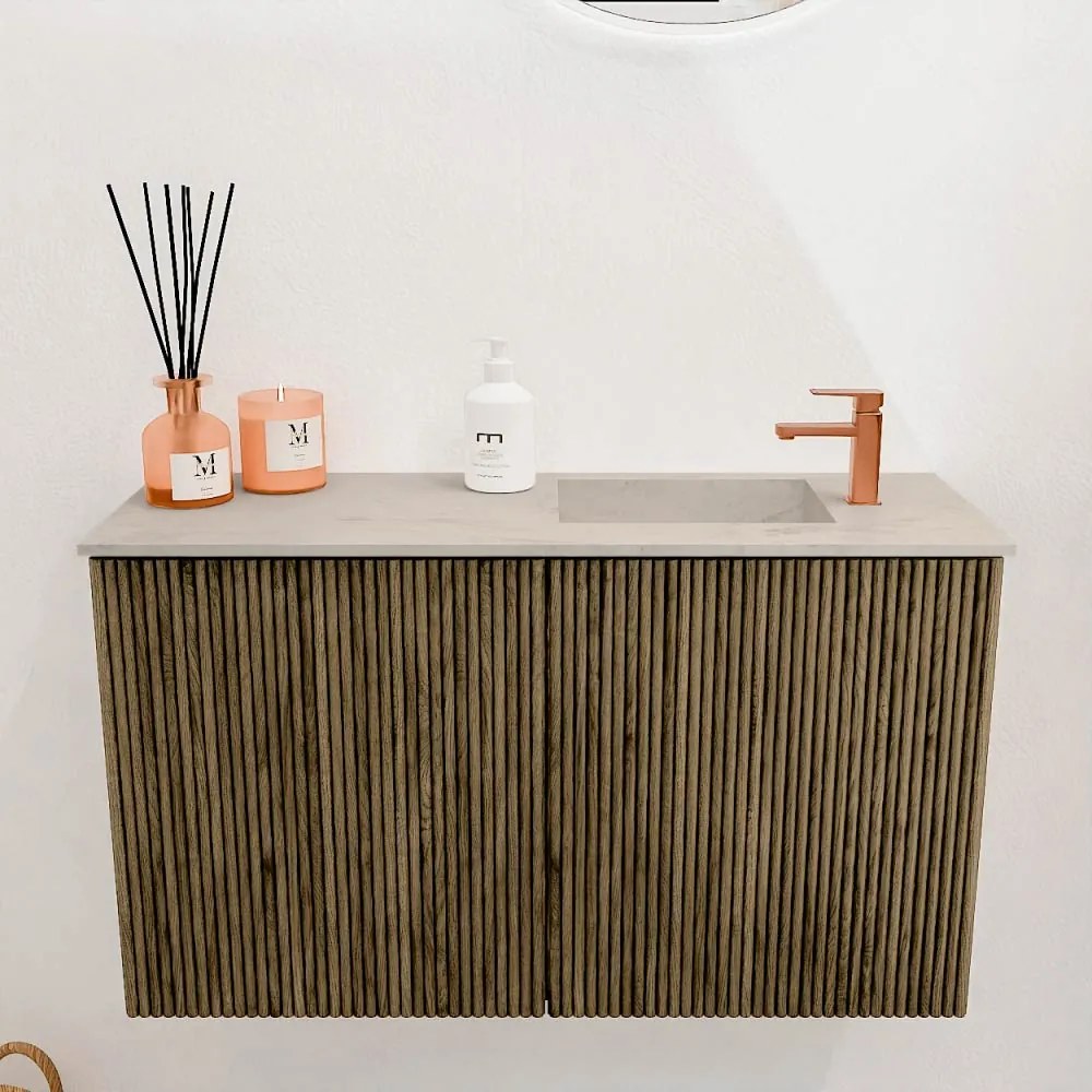 Mondiaz Joya DLux 70cm toiletmeubel dusk met wastafel faye rechts 1 kraangat opalo