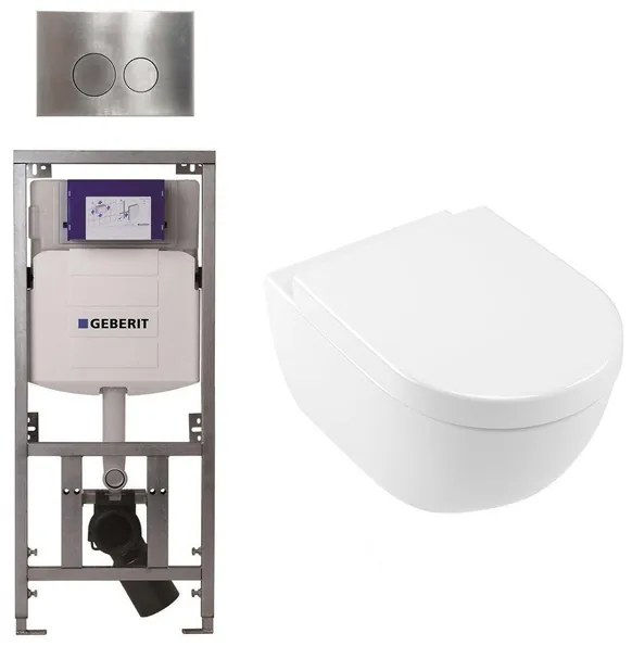 Villeroy Boch Subway 2.0 DirectFlush Toiletset - softclose - geberit reservoir - qeramiq bedieningsplaat ronde knoppen - RVS look wit 0701131/ga26028/SW729014/SW1182666/SW706186