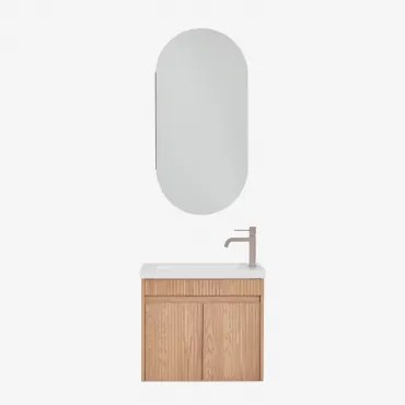 Narek Zwevend Houten Badkamermeubelset Met Geïntegreerde Wastafel Ash Brown & Ovaal Met Opbergruimte 45x90 Cm Abner & Bruin - Mokka - Sklum