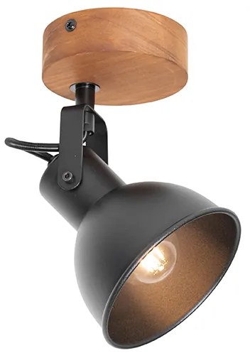 Industriële spot zwart met hout kantelbaar - Tommy