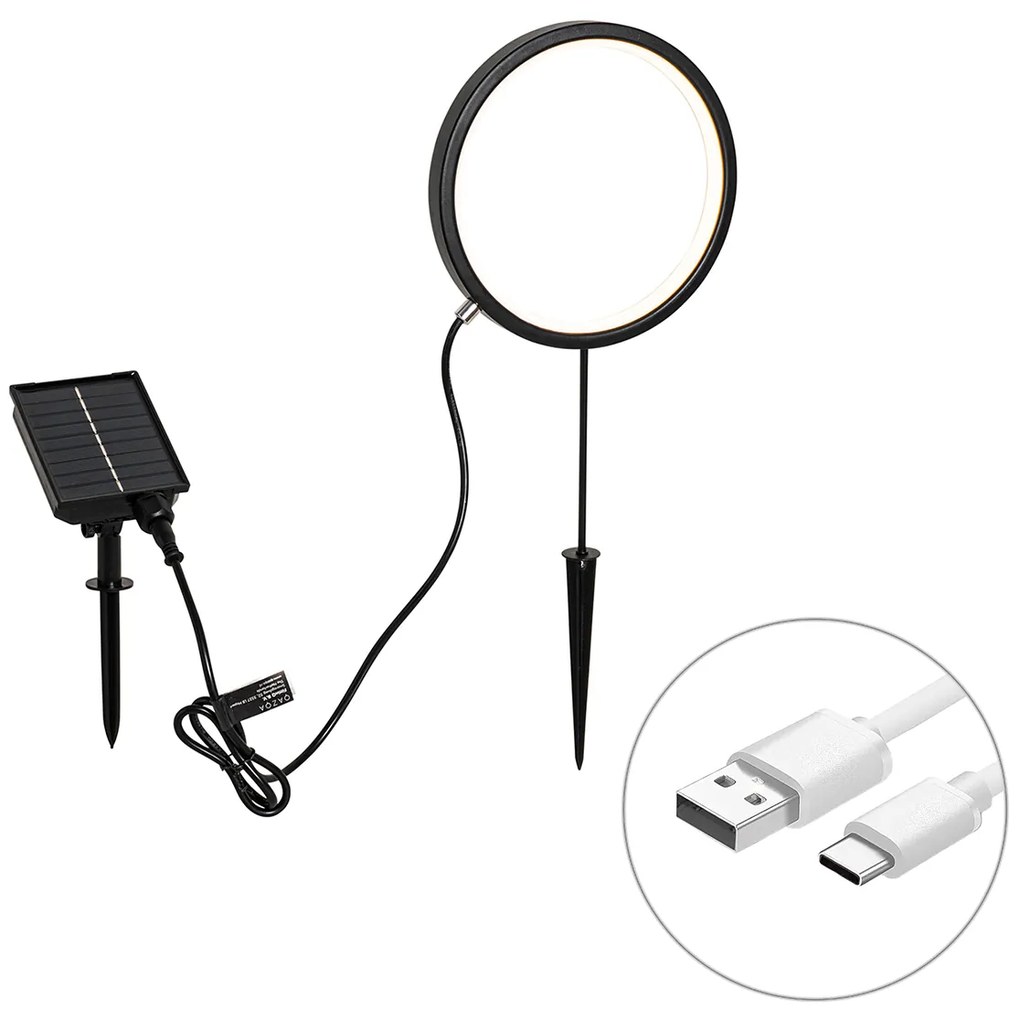 Prikspot zwart 50 cm incl. LED oplaadbaar en solar IP65 - Adalind