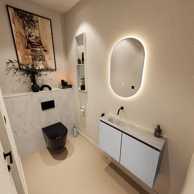 MONDIAZ TURE-DLUX 80cm toiletmeubel Plata. EDEN wastafel Opalo positie links. Zonder kraangat. TUREDX80PLAL0OPA