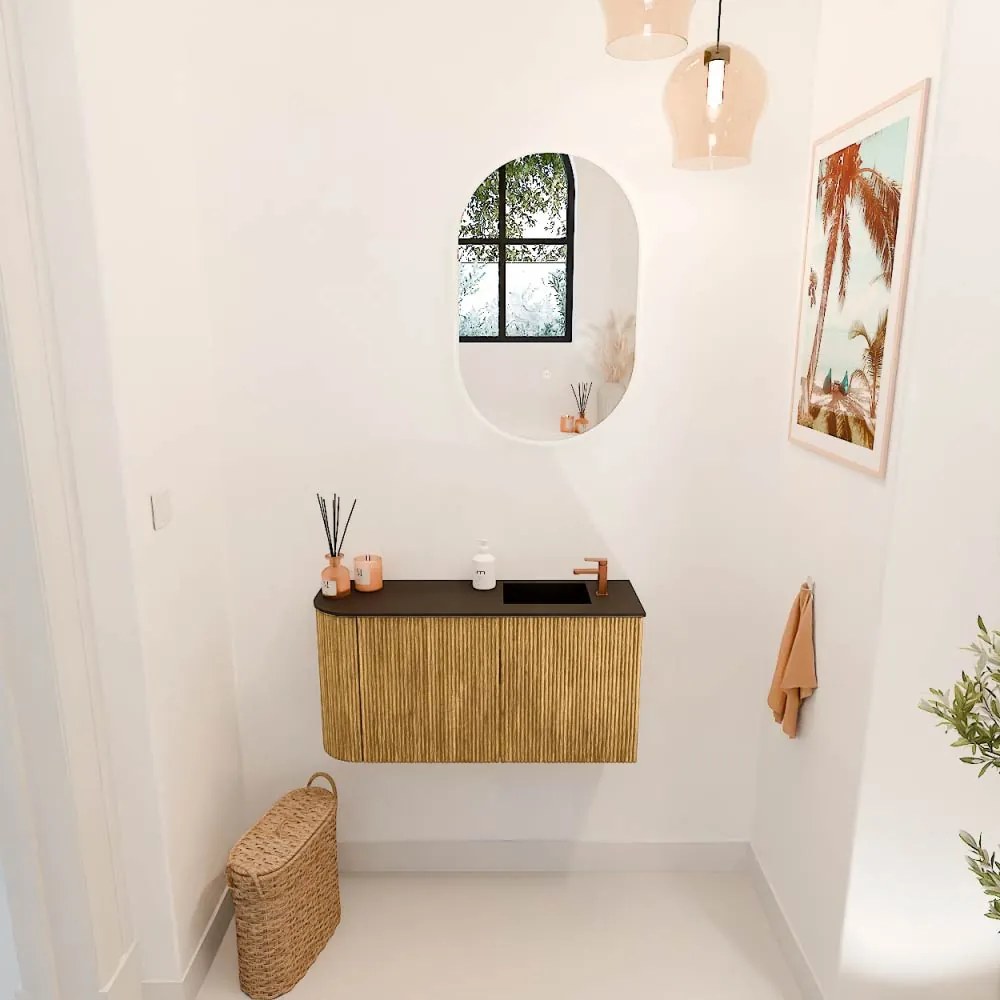 Mondiaz Joya 80cm toiletmeubel ronding links oak met wastafel faye rechts 1 kraangat urban