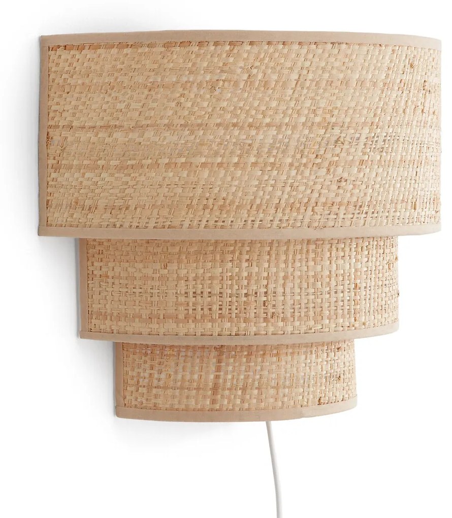 Drievoudige wandlamp in raffia, Dolkie