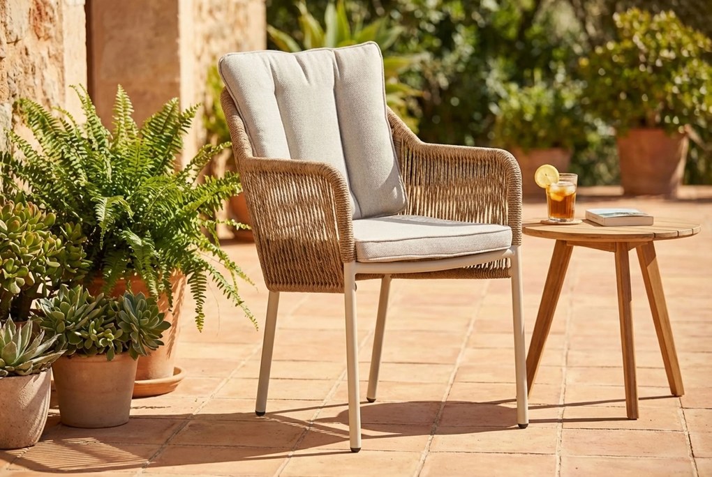 Tuinset Ronde Tuintafel 6 personen 150 cm Rope Taupe  Lifestyle Garden Furniture Marbella/Arancia