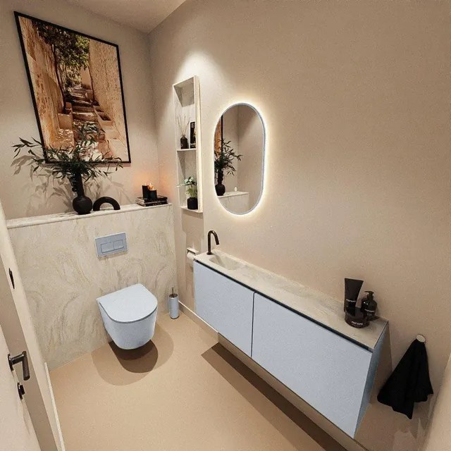 MONDIAZ TURE-DLUX 120cm toiletmeubel Clay. EDEN wastafel Ostra positie links. Met 1 kraangat. TUREDX120CLAL1OST