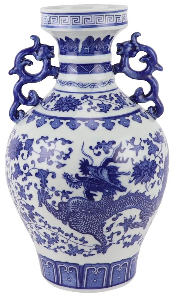 Fine Asianliving Chinese Vaas Blauw Wit Porselein Draak D18xH33cm