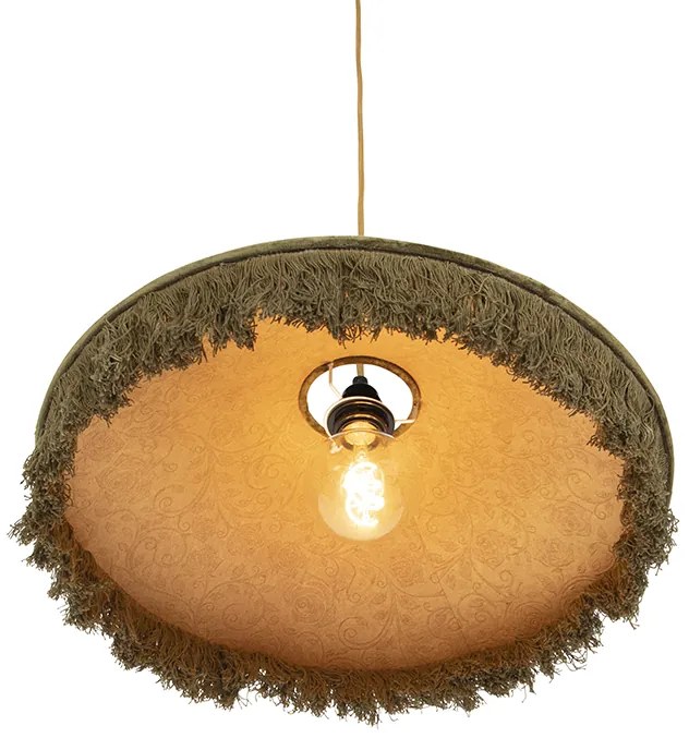 Retro hanglamp groen velours met franjes - Frills
