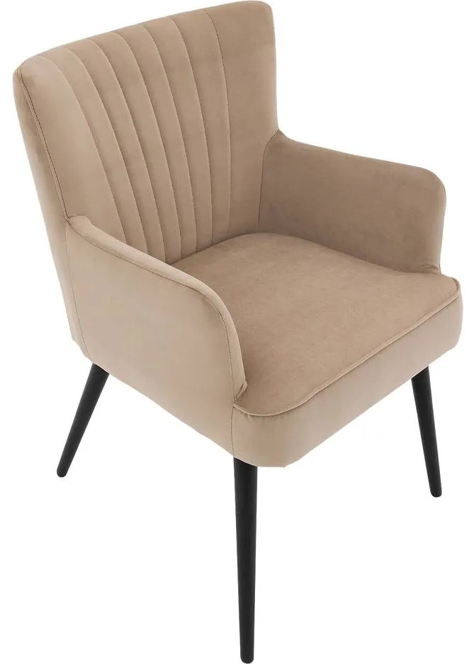 Goossens Eetkamerstoel Rob bruin velvet stof met armleuning, urban industrieel