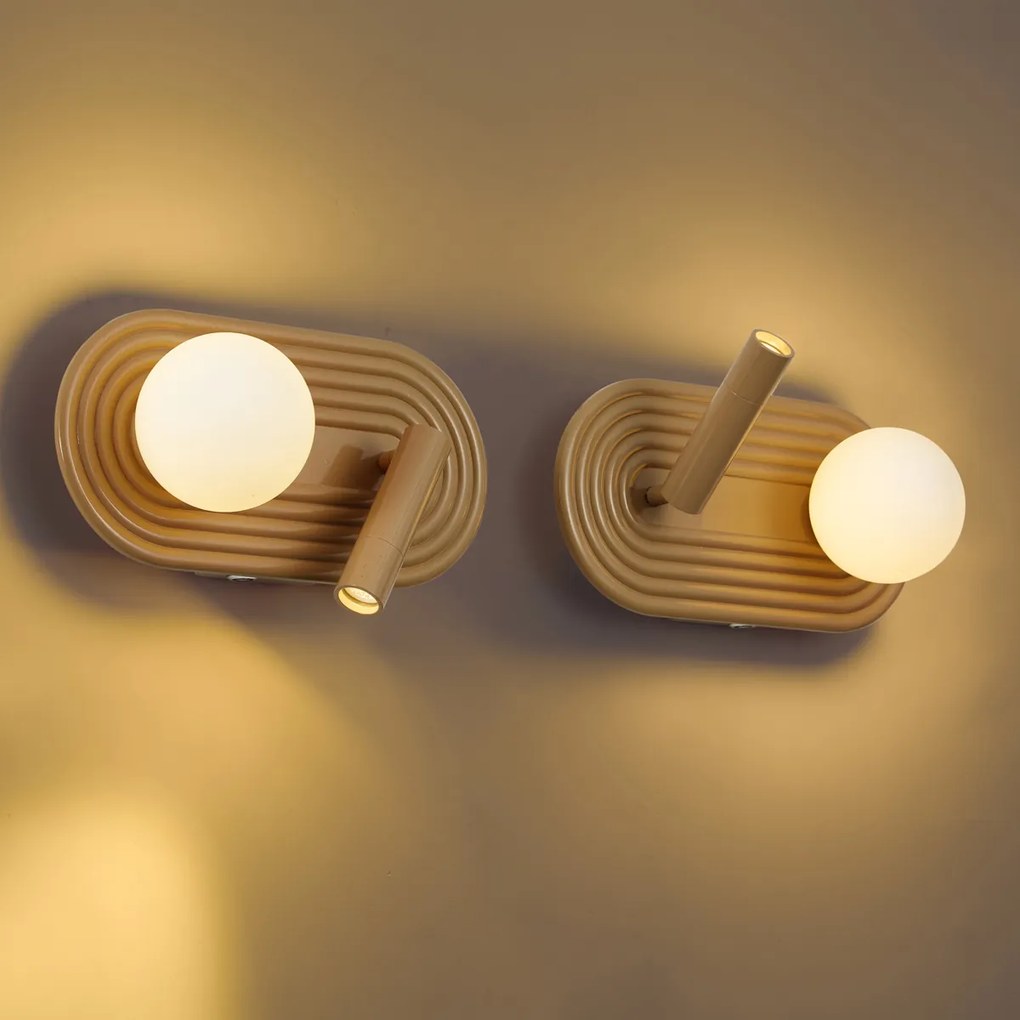 Set van 2 retro wandlampen taupe incl. LED 3-staps dimbaar en USB-C - Lila