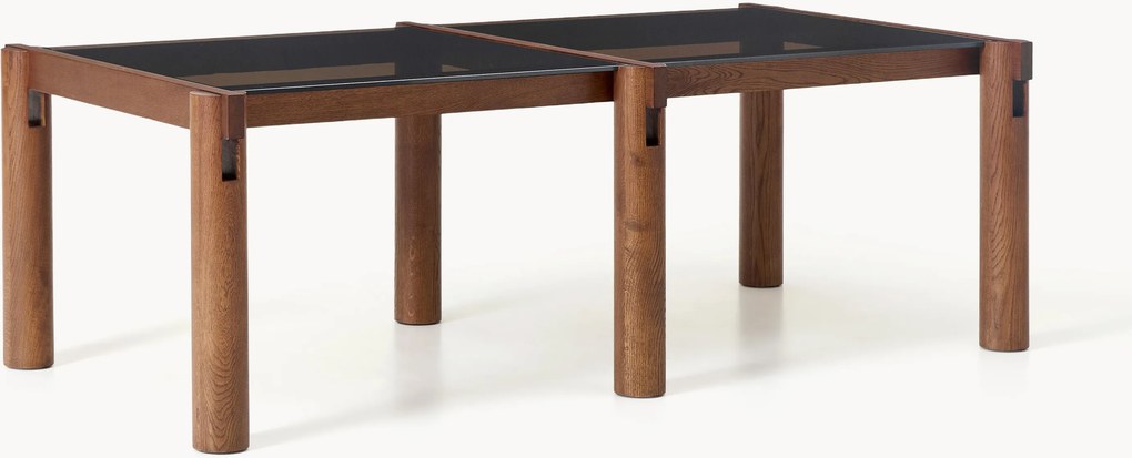 Eettafel Rory van eikenhout met glazen tafelblad, in verschillende formaten
