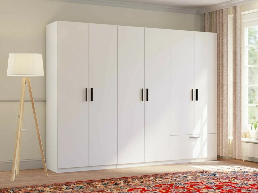Kledingkast Bristol 205, Wit, 210x270x54cm, 4 kg, Kledingkast deuren: Met scharnieren, Aantal planken: 4, Aantal planken: 4