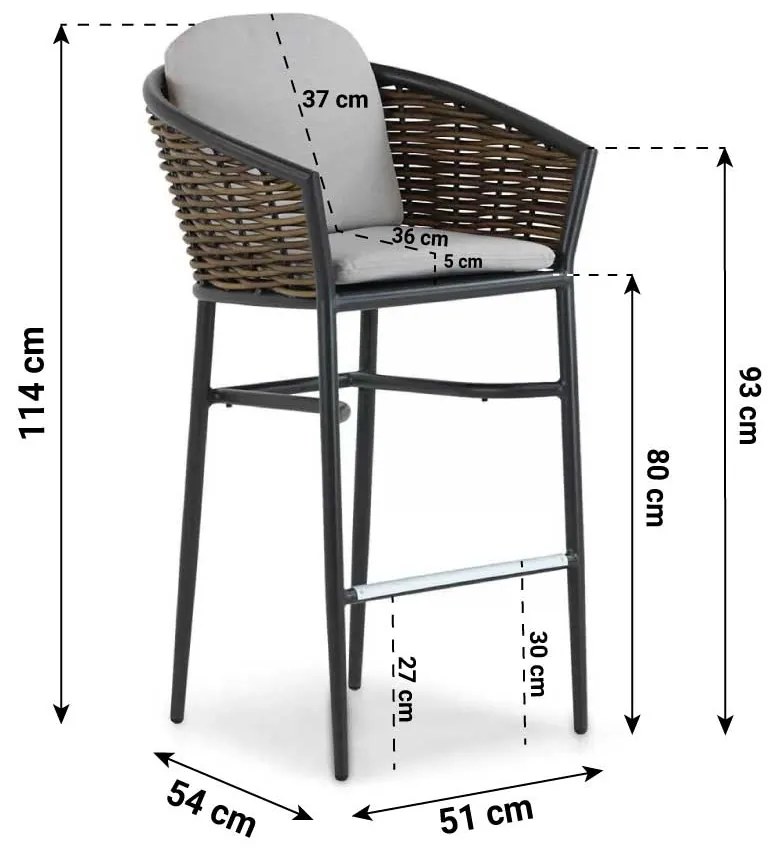 Barset 2 personen 70 cm Aluminium/wicker Grijs Coco Coco Palm