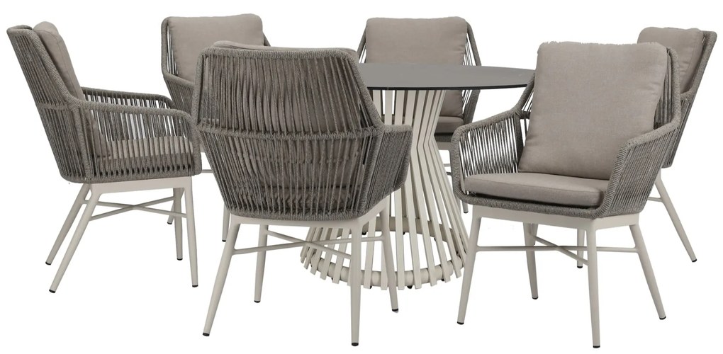 Tivoli Pasadena dining tuinset 140 cm rond 6 delig latte keramiek