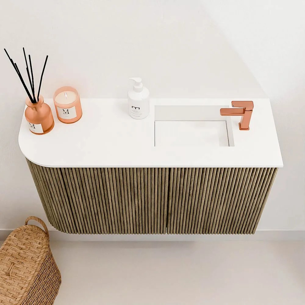 Mondiaz Joya 70cm toiletmeubel ronding links dusk met wastafel faye rechts 1 kraangat talc