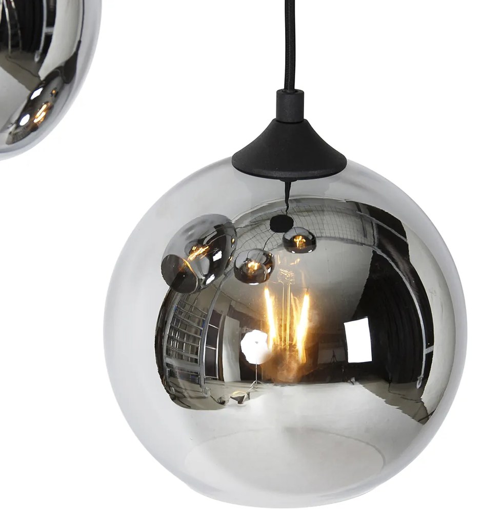 Smart hanglamp met dimmer zwart met smoke glas incl. 4 Wifi A60 - Wallace Art Deco E27 rond Binnenverlichting Lamp