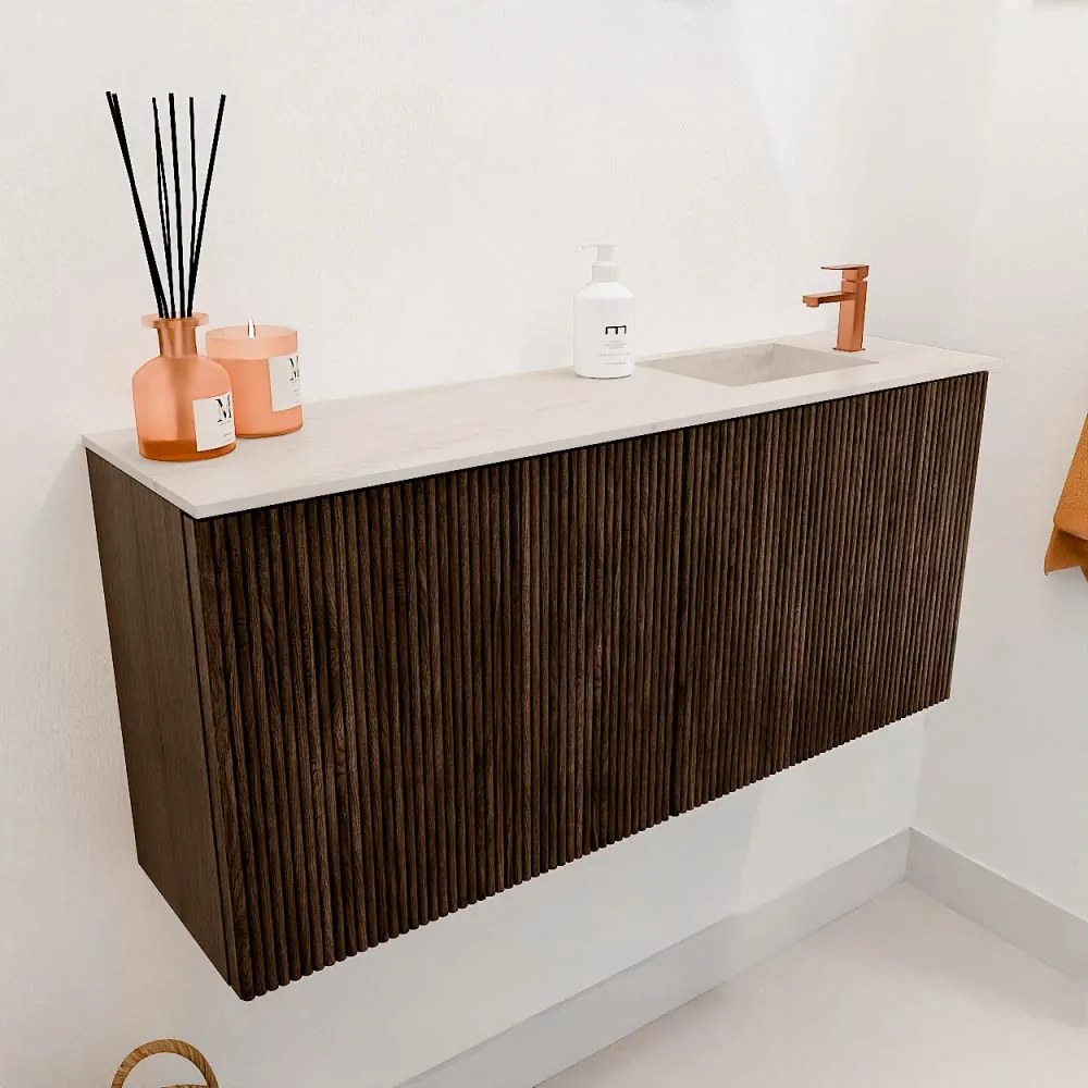 Mondiaz Joya DLux 90cm toiletmeubel walnut met wastafel faye rechts 1 kraangat meli