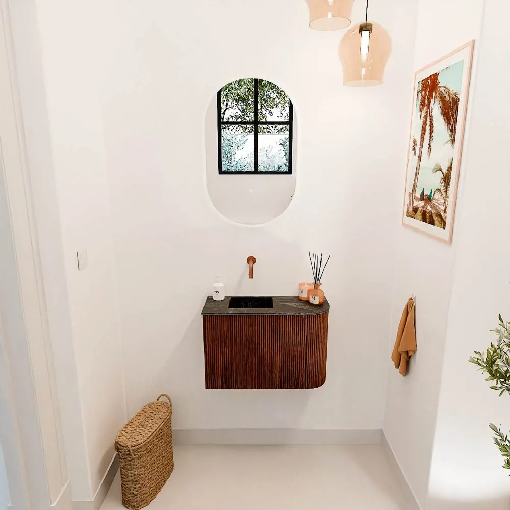 Mondiaz Joya DLux 60cm toiletmeubel ronding rechts ruby met wastafel faye links zonder kraangat lava