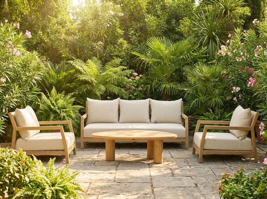 Stoel en Bank Loungeset 5 personen Teak Old teak greywash Santika Furniture Santika