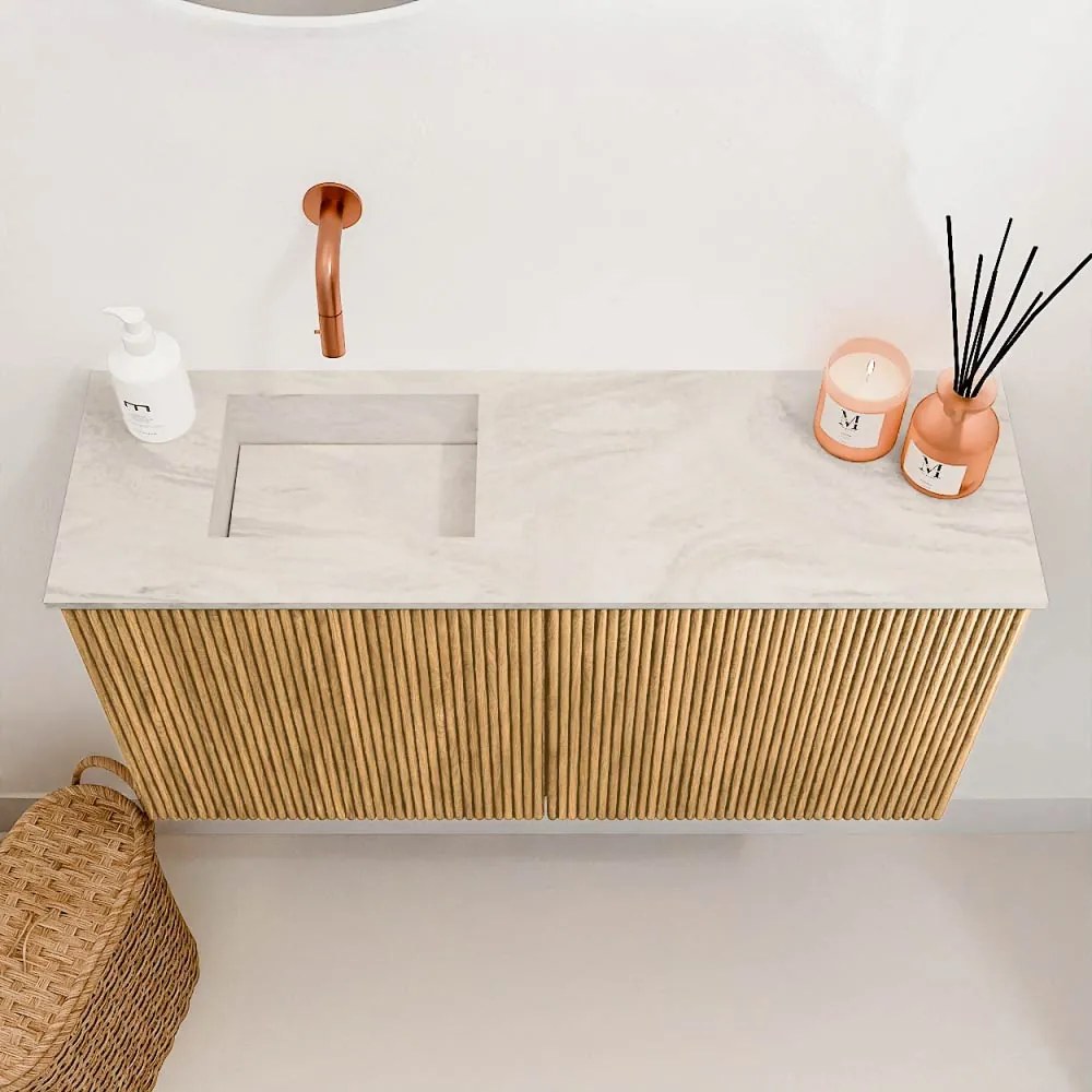 Mondiaz Joya DLux 80cm toiletmeubel oak met wastafel faye links zonder kraangat ostra