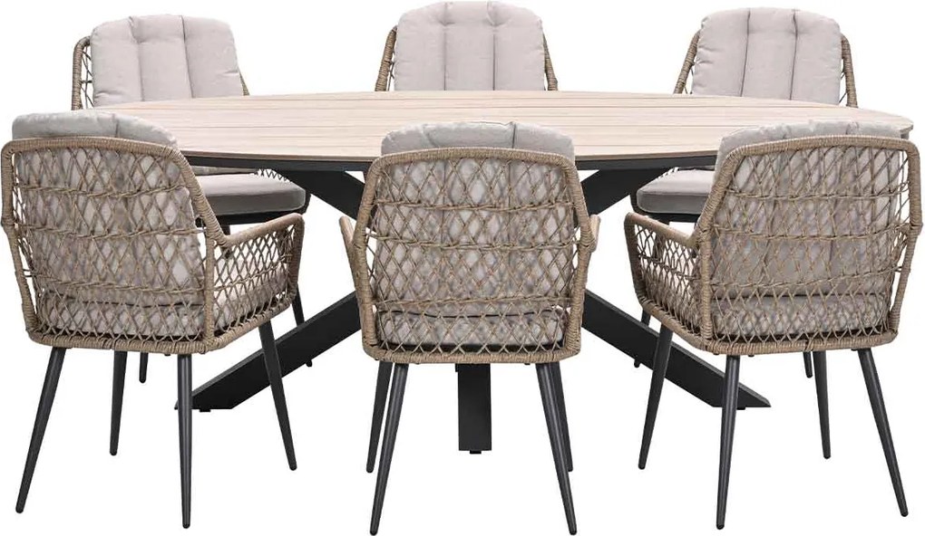 Garden Impressions Kalibo tuinset 7-delig natural - Tulli tuintafel 220x115 cm - light teak vironwood
