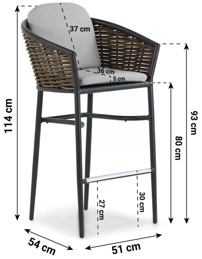 Barset 2 personen 70 cm Aluminium/wicker Grijs Coco Coco Palm