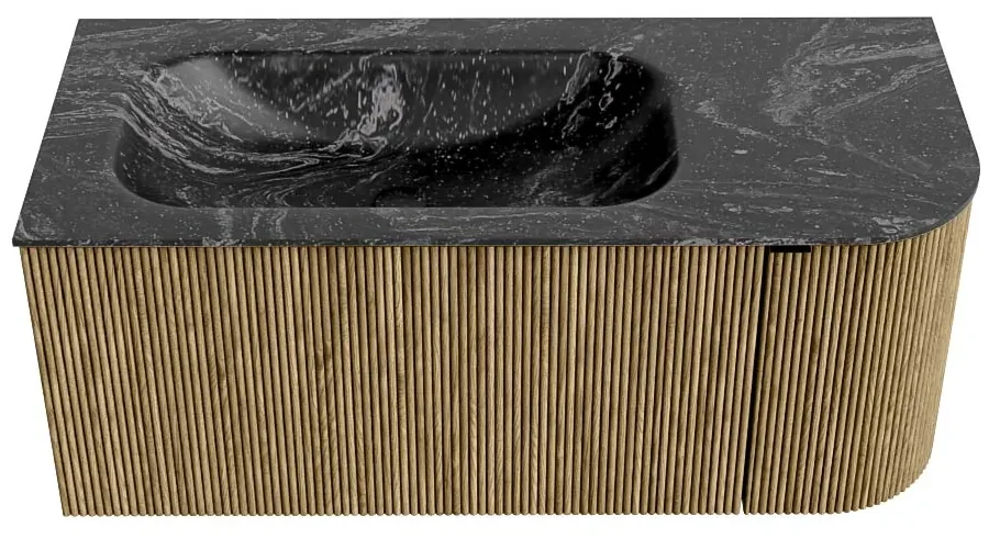 Mondiaz Kurve-dlux 105cm badmeubel ronding rechts dusk met 1 lade en deur en wastafel big small links zonder kraangat lava
