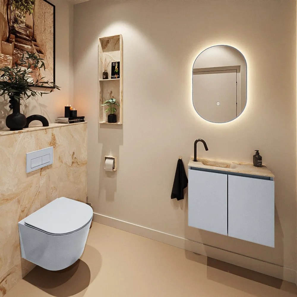 Mondiaz Ture DLux toiletmeubel 60cm clay met wastafel frappe links met kraangat