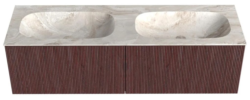 Mondiaz Kurve-dlux 150cm badmeubel ruby met 2 lades en wastafel stor small dubbel zonder kraangat frappe